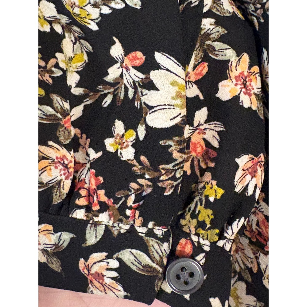 LOFT Floral Smocked Mock Neck Blouse Black Multi Long Sleeve Top Large - Picture 4 of 6